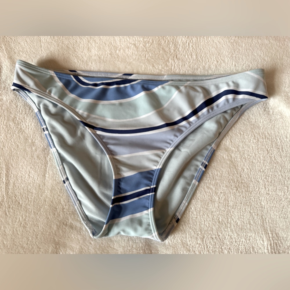 Hollister Blue White Black Stripe Bathing Suit Bottoms Beach Swimwear NWT Sz L